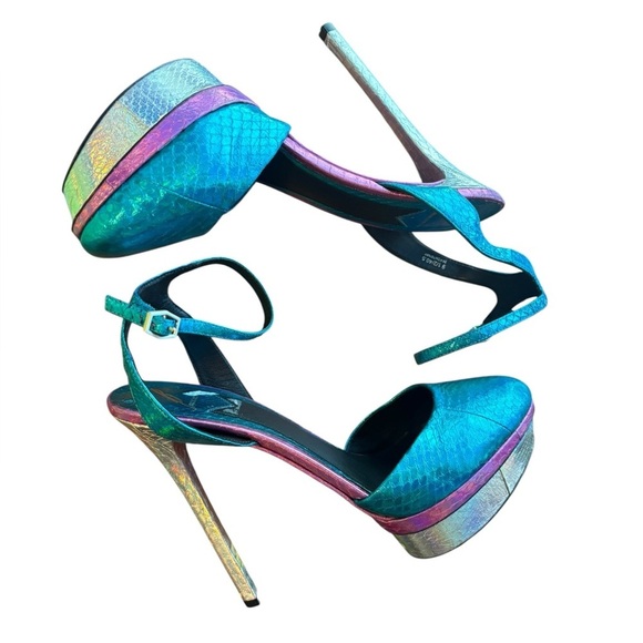Brian Atwood Fontenay Hologram Snakeskin Platform Pump Blue Magenta Silver 9.5 - Picture 4 of 11